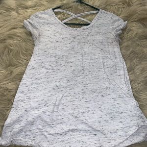 Gray and White T-shirt with cross cross back